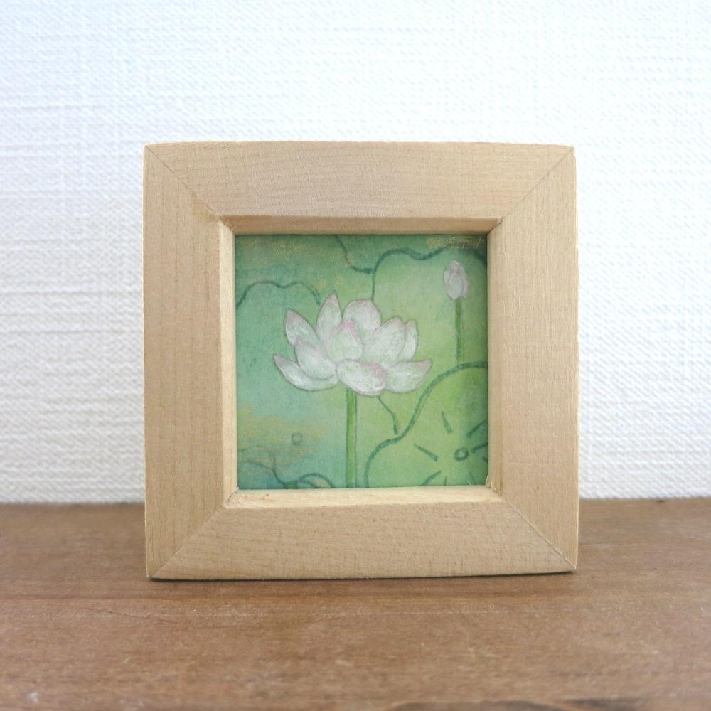 【日本画原画】蓮の花⑥〜心安らぐ、小さな癒し〜ミニ原画・手描き・和アート　ミニ額付き　ミニアートパネル　インテリアアート1枚目の画像
