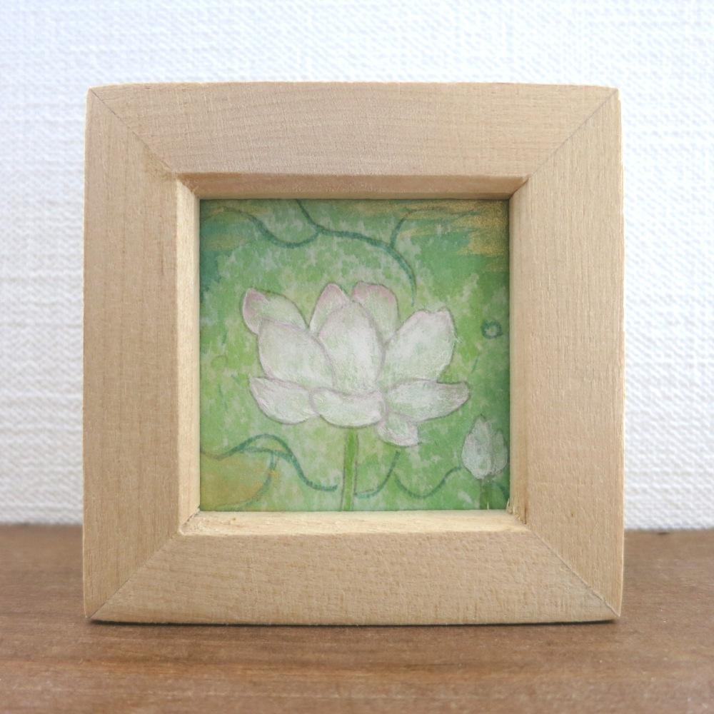 【日本画原画】蓮の花⑦〜心安らぐ、小さな癒し〜手描きアート ミニ原画・手描き・和アート　ミニ額付き　ミニアートパネル1枚目の画像